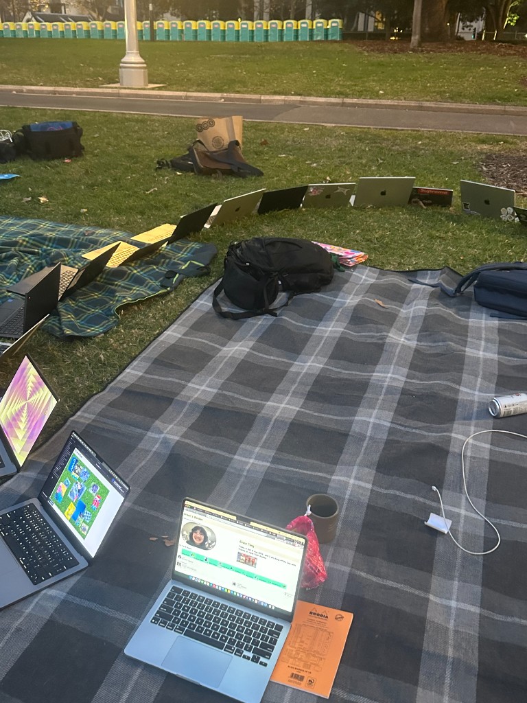 Grace's Garden open on a laptop at the HTML in Hyde #2 picnic
